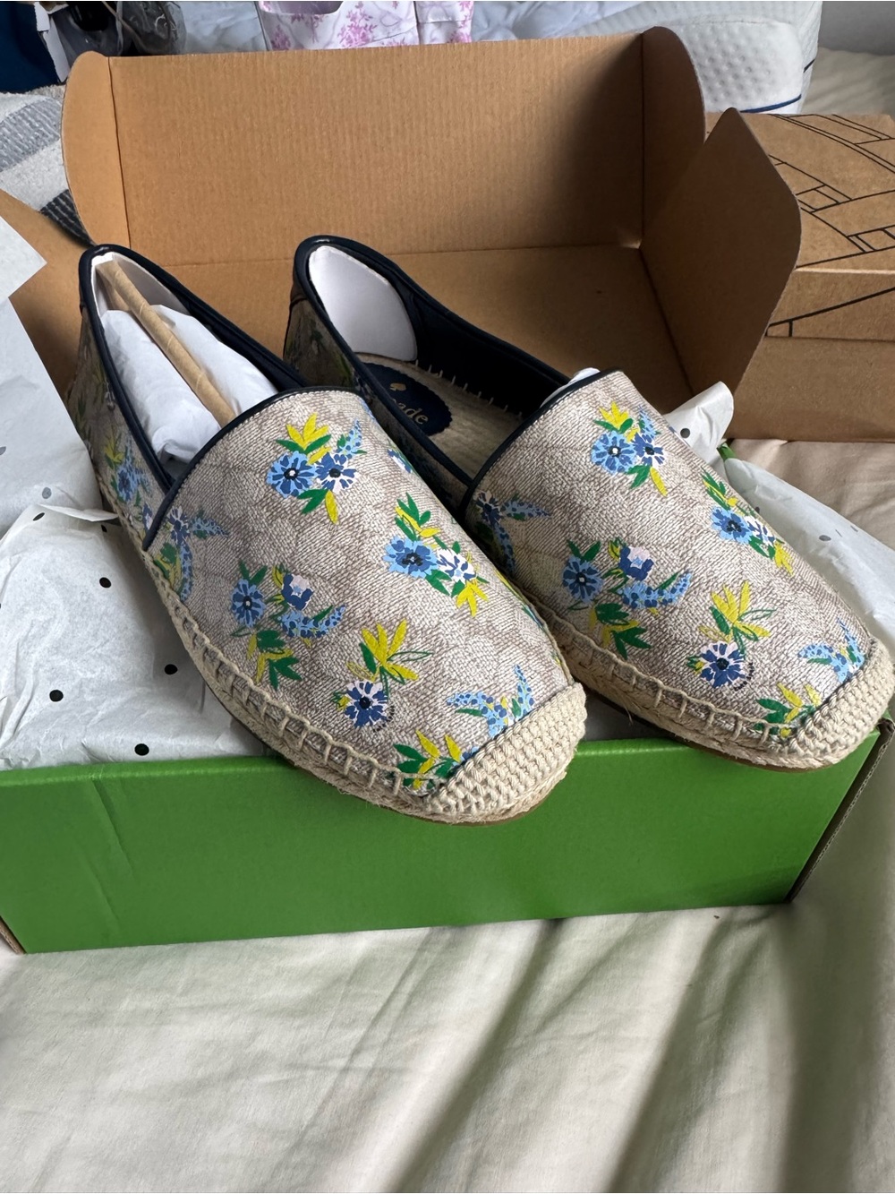 Kate Spade Floral Embroidered Espadrille Slip-Ons in Beige